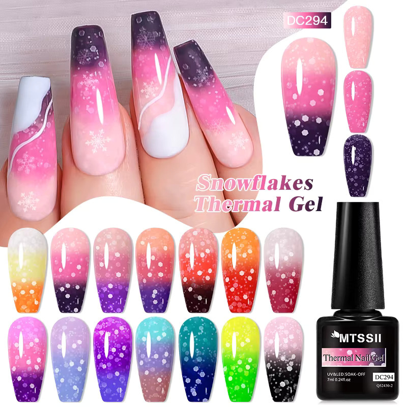 Mtssii Schnee-Glitter Thermischer Gel-Nagellack, 7 ml, Neon Ombre, Schimmernd - Bild 1