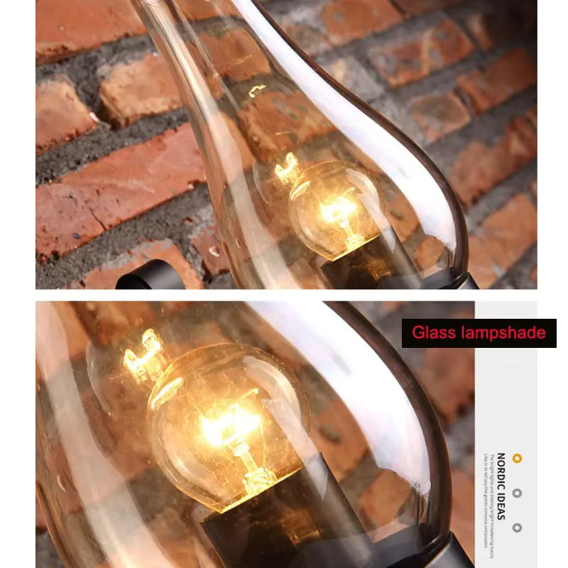Claeted Vintage Wandleuchte im Industrial Design aus Metall und Glas mit transparentem Tropfen-Schirm für Schlafzimmer, Wohnzimmer und Flur - Bild 6