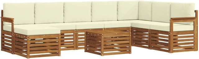 vidaXL Sofagarnitur 9-teilig aus Massivholz Akazie in Natur und Creme mit Polsterung und Kissen - Bild 1
