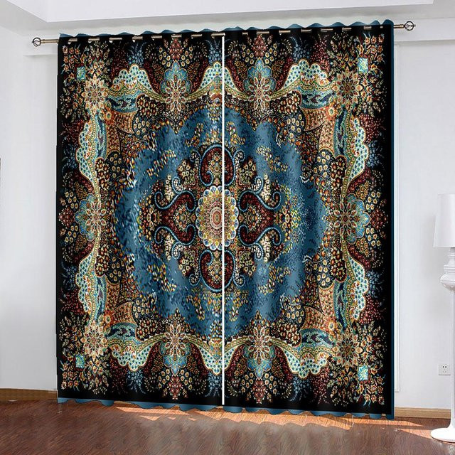 Yiran Furniture Hippie Fenster Vorhänge mit Lebensbaum Motiv, 2er Set, Mehrfarbig, B: 50 cm, H: 130 cm - Bild 1