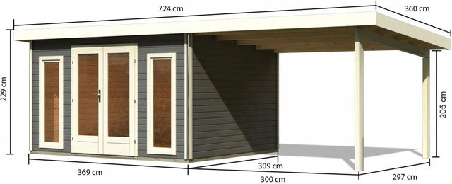 Gartenhaus aus Holz RADEBURG 2 in Terragrau mit Anbaudach B/T/H: 369 x 309 cm - Bild 1