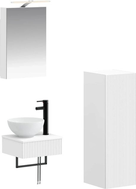vidaXL Badezimmerschrank-Set 4-teilig in Weiß mit LED-Beleuchtung und Spiegelschrank, B/T/H: 40 x 10,5 x 60,5 cm - Bild 1