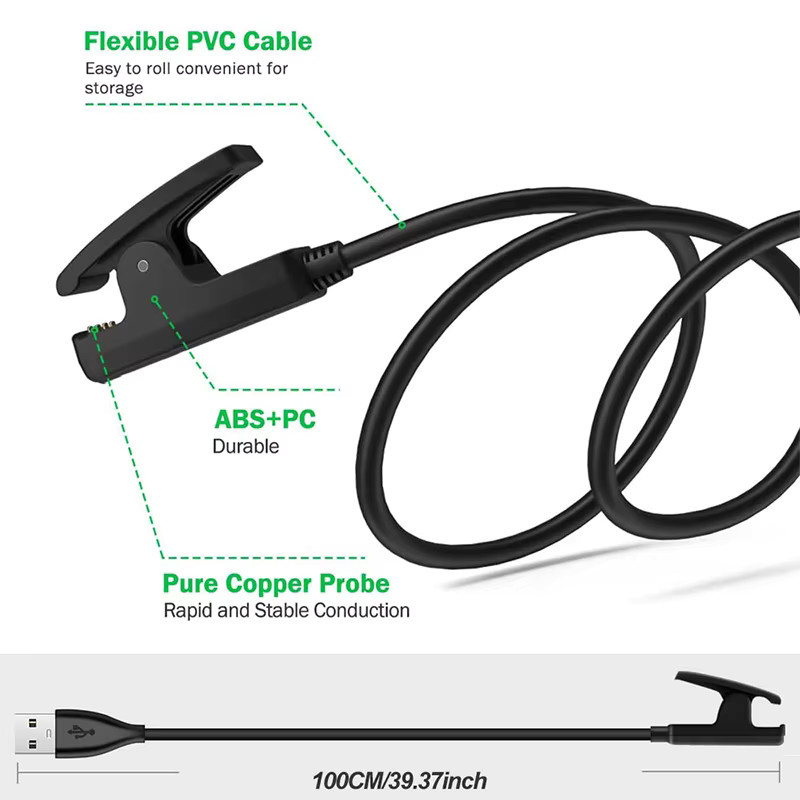 2 Stück USB-Ladekabel für Garmin Forerunner 35 230 235 630 735xt 645 Musik und Approach G10 S20 mit Silikon-Clip-Halterung in Schwarz - Bild 4