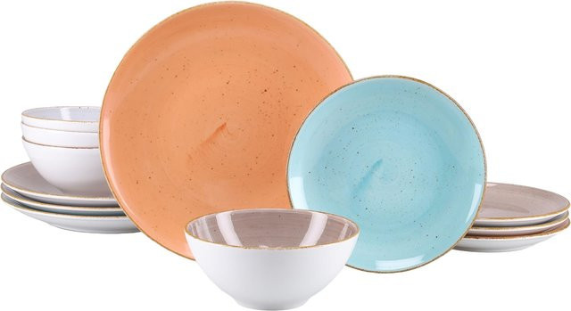 CreaTable 24817 Serie Vintage Nature Teller Set 12-teilig aus Keramik in Multicolour für 4 Personen - Bild 1
