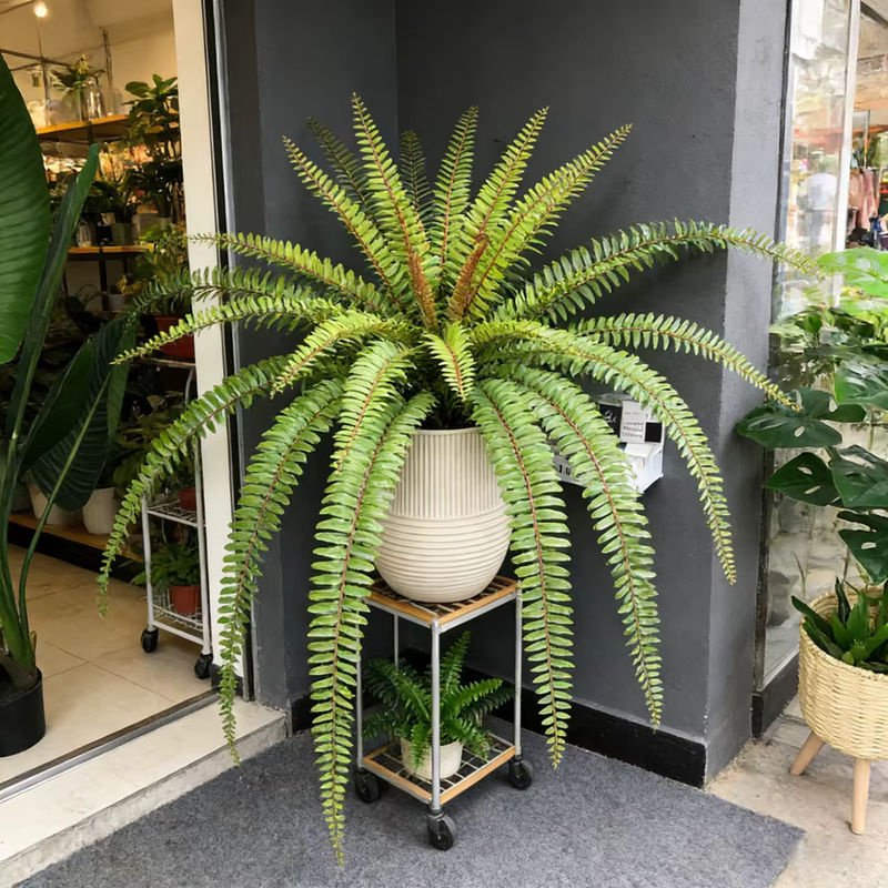 Künstliche Boston-Farnblätter von Kmitang in Grün, hängende Wandbehangpflanze aus Kunststoff für Heim- und Hochzeitsdekoration, Größe: 50-65 cm - Bild 4
