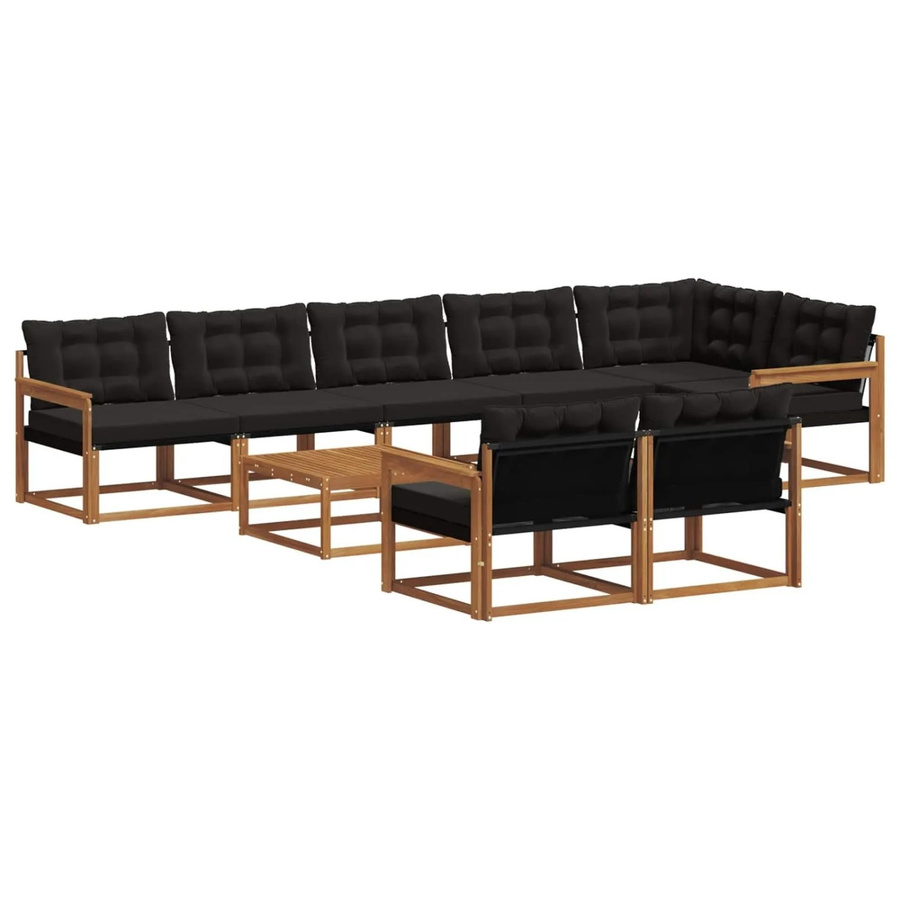 vidaXL Outdoor-Sofagarnitur 9-teilig aus massivem Akazienholz mit Textilene und Kissen in Schwarz und Natur - Bild 2