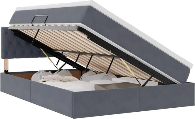 vidaXL Stauraumbett mit Matratze aus Samt in Dunkelgrau, B/T: 140 x 190 cm - Bild 1