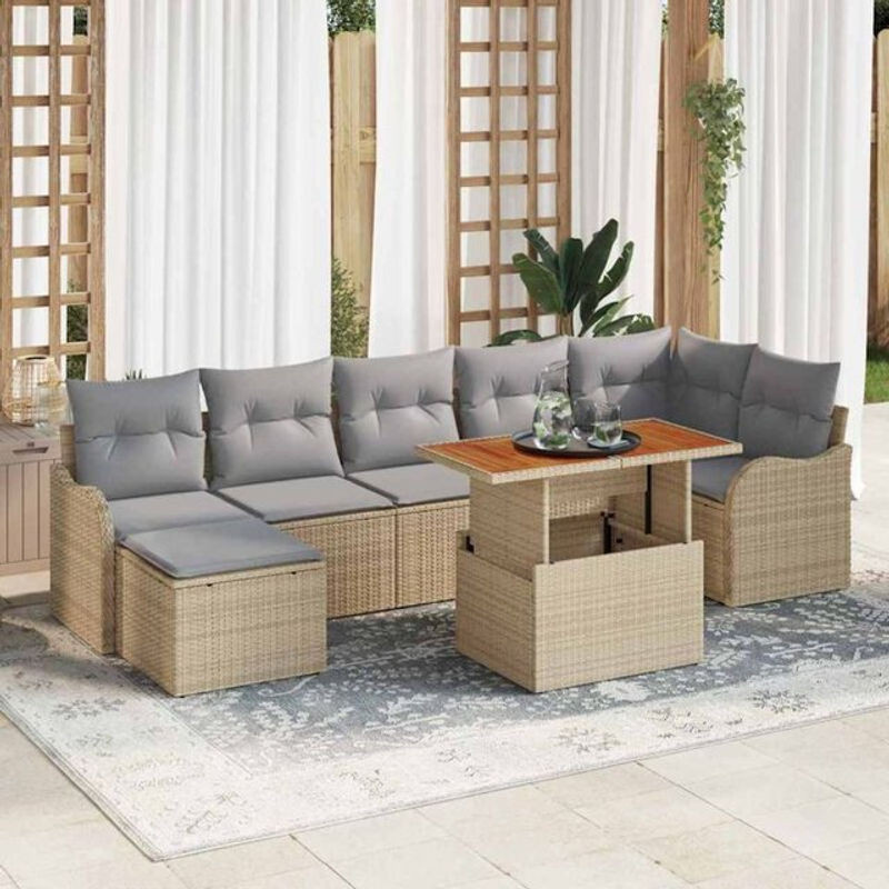 Vidaxl Garten-Sofa-Set in L-Form mit 8 Teilen und abnehmbaren Kissen, Beige und Grau - Bild 1