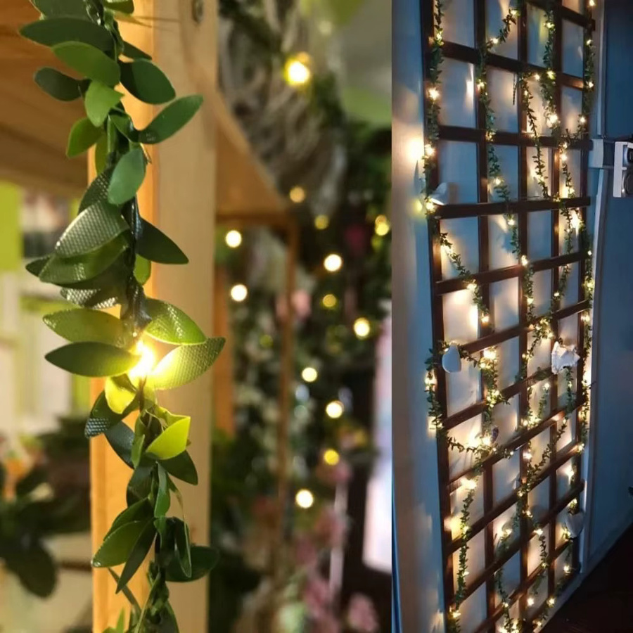 MENGHAO Grüne Blatt-Lichterkette mit künstlichen Blättern und Ranken für Heim, Hochzeit, Party und Gartendeko, 2 m - Bild 2