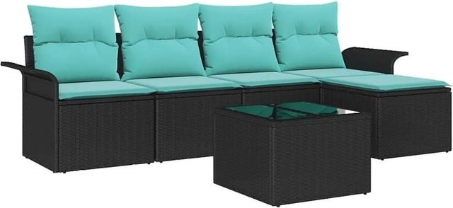 vidaXL Gartensofa-Set aus Poly-Rattan in Schwarz mit L-Form, Eckelement, Ottoman, Couchtisch und integriertem Kissen-Speicher für Garten und Terrasse - Bild 1