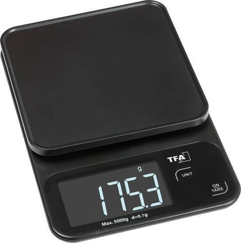 TFA Dostmann COOKIE Digitale Küchenwaage mit Messschale, Schwarz, B/T/H: 13,0 x 19,5 x 2,9 cm - Bild 1
