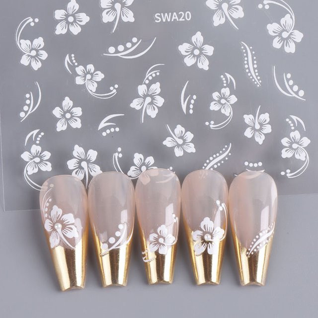 MAFANAILS Nagelaufkleber 5D Hibiskus Blume, rosa weiß gold, glänzend - Bild 1