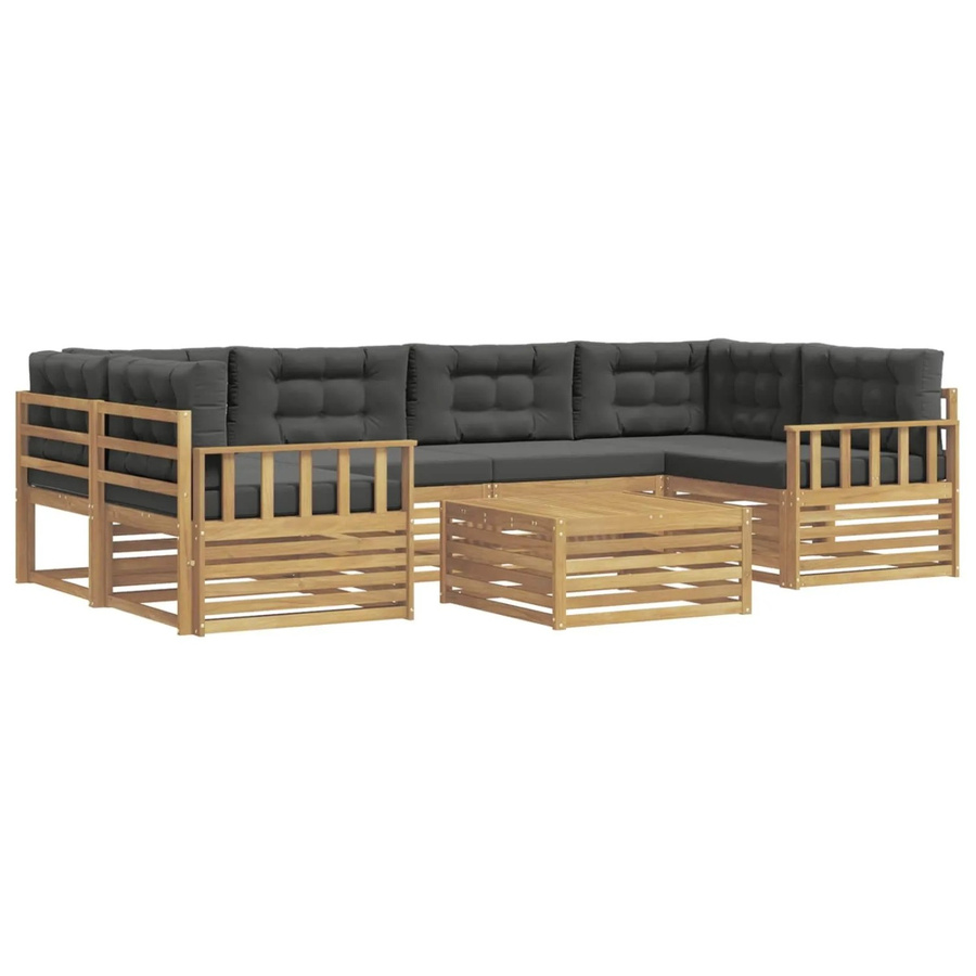 vidaXL Outdoor-Sofagarnitur 7-teilig in L-Form aus Akazienholz mit Polstern in Weiß und Anthrazit - Bild 2