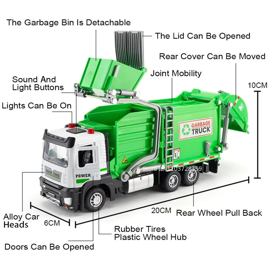 YBC YIBAICHENG Müll Klassifizierung Hygiene Lkw, Modell, 1:32, Metall, mit Licht und Sound - Bild 3