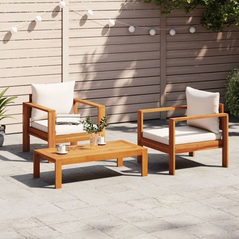 3-teilige moderne Garten-Sofagarnitur aus Massivholz Akazie mit Kissen in Beige von vidaxl - Bild 1