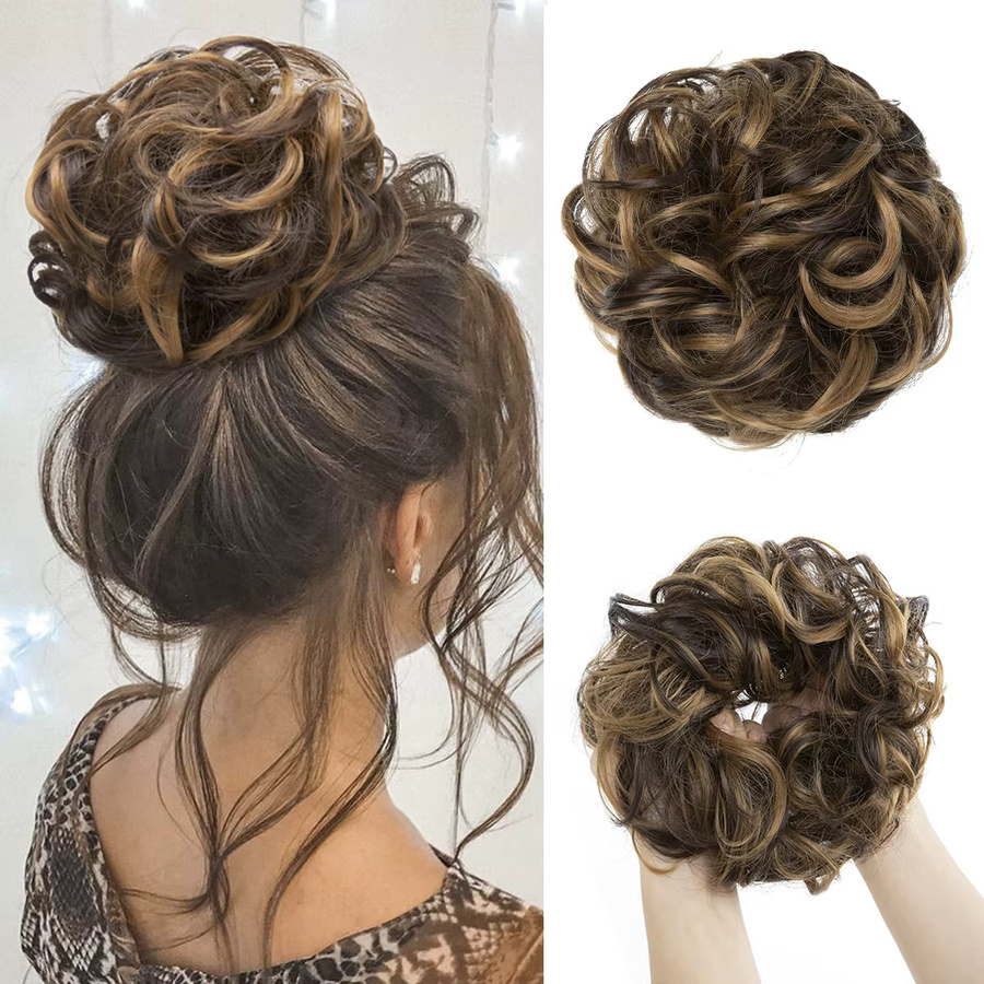 SARLA Haarteil Chignon Updo, blonde braune lockige Haarteile, Damen - Bild 3