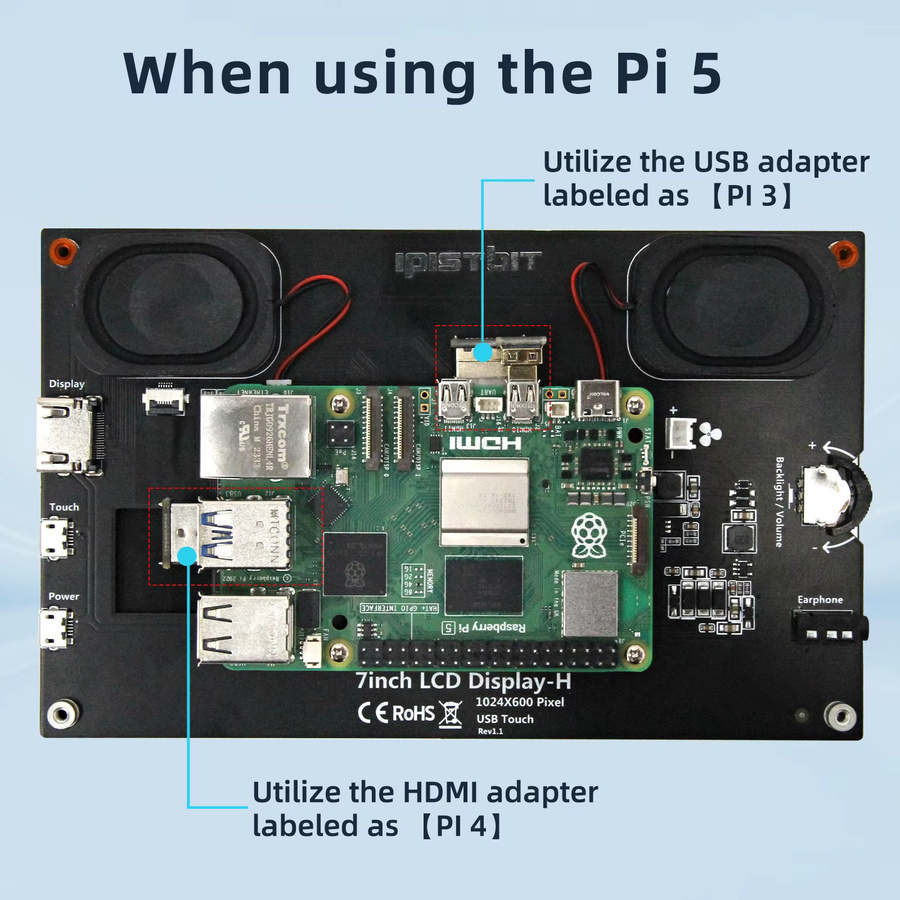 iPistBit 10,1 Zoll IPS HD LCD HDMI Touchscreen Display in Schwarz für Raspberry Pi 5 4B 3B+ und AIDA64 PC Sekundärbildschirm mit 1024 x 600 Auflösung - Bild 5