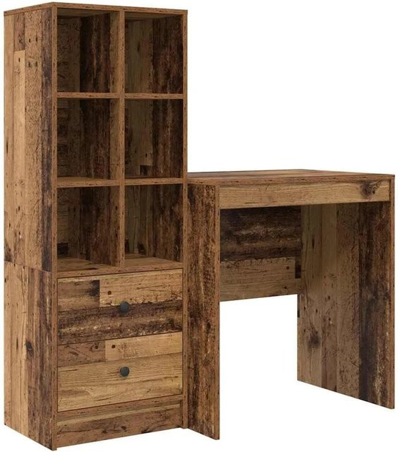 vidaXL Schreibtisch und Hochboard Set aus Holzwerkstoff in Braun im minimalistischen Design - Bild 1
