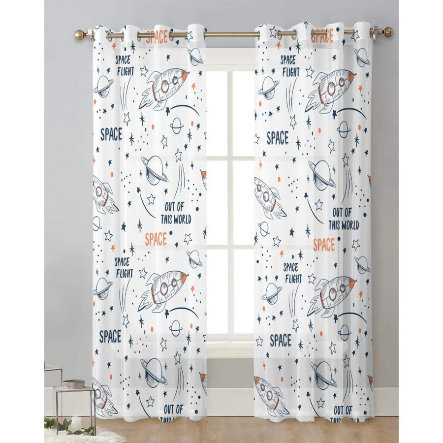 Yiran Furniture Weltraum Rakete Transparentes Tüll-Fensterdekoration Weiß B: 135 cm, H: 115 cm - Bild 1