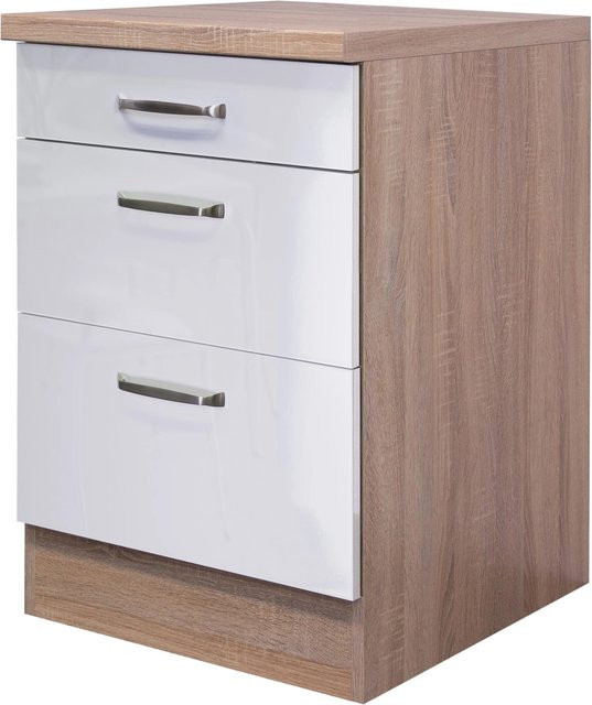 Flex-Well Küchen-Auszugsunterschrank Valero in Weiß-Hochglanz und Sonoma Eiche, Breite: 60 cm, Höhe: 86 cm, Tiefe: 40 cm - Bild 1