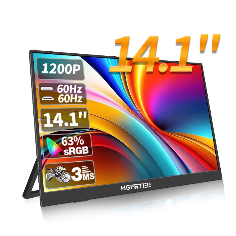Hgfrtee Mobiler Tragbarer Monitor 14,1 Zoll IPS Zweiter Bildschirm für Laptop mit Halterung, Schwarz - Bild 2
