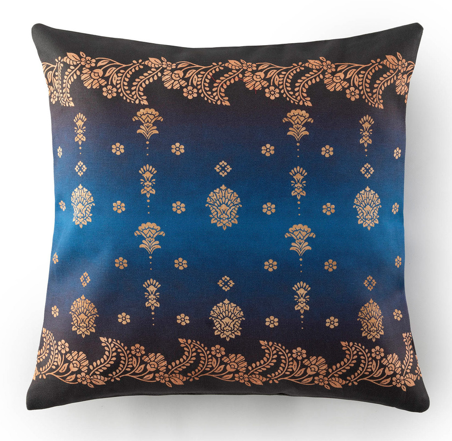 Bassetti Kissenhülle Twill GOLD DECOR in Blau mit floralem Muster, B/B: 40 x 40 cm - Bild 1