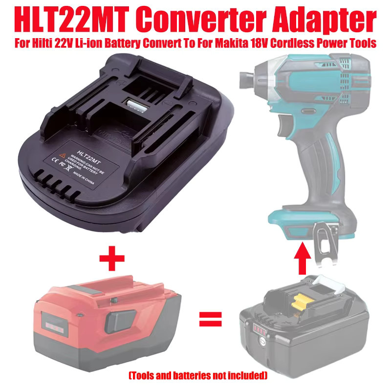ALASICKA Adapter HLT22MT HLT22DW HLT22MIL HLT18BOS für Hilti 22V Li-Ion Akku und Makita Dewalt Milwaukee Bosch 18/20V Werkzeug in Schwarz - Bild 2