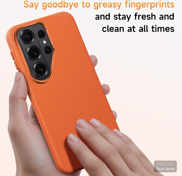 Sturzsichere Business-Schutzhülle mit Kevlar-Muster und MagSafe-Kompatibilität für Samsung Galaxy S26 Ultra Plus in Blau und Orange - Bild 1