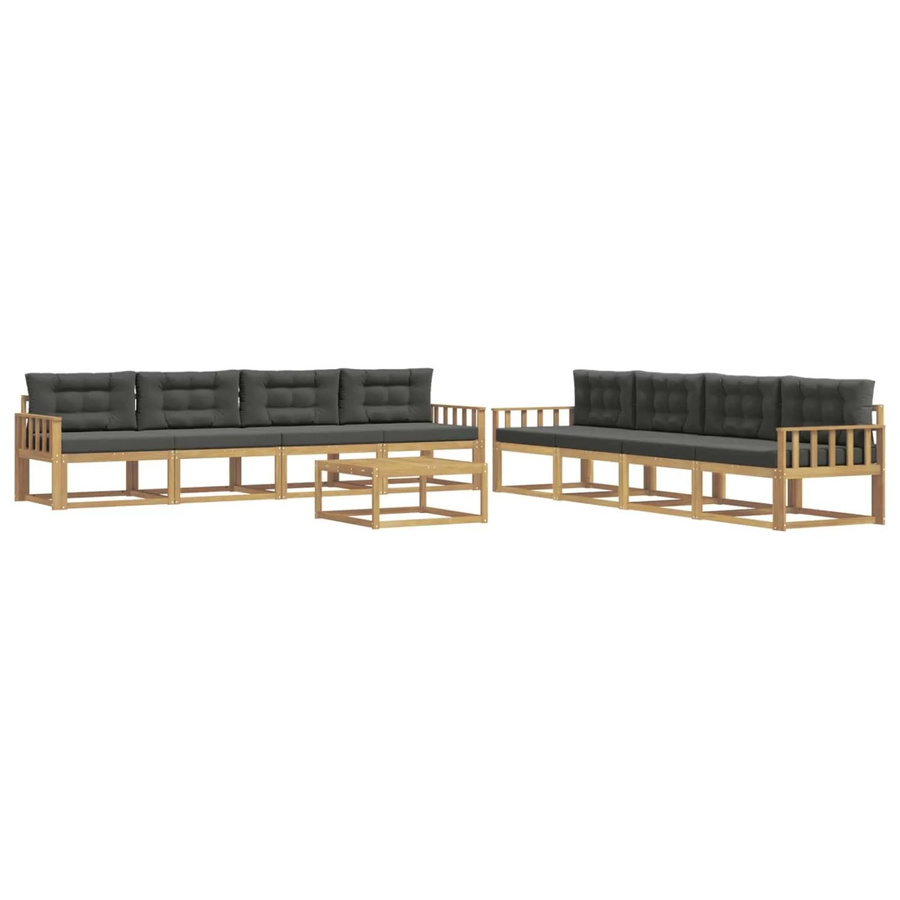 vidaXL Outdoor-Sofagarnitur aus Akazienholz in Weiß, Anthrazit und Braun mit 9-teiligem Set, L-Form und Polsterkissen, B/T/H: 79 x 79 x 37 cm - Bild 2