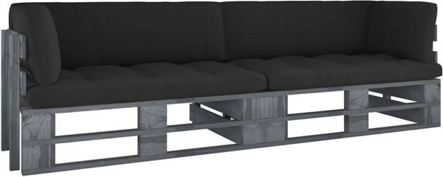 vidaXL 2-Sitzer-Palettensofa aus imprägniertem Kiefernholz mit Kissen in Grau und Schwarz für Garten und Terrasse - Bild 1