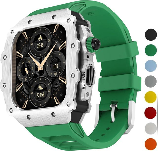 FancyWrist Modifikationsset für Apple Watch mit Edelstahl-Uhrengehäuse und Silikonarmband in Orange - Bild 1