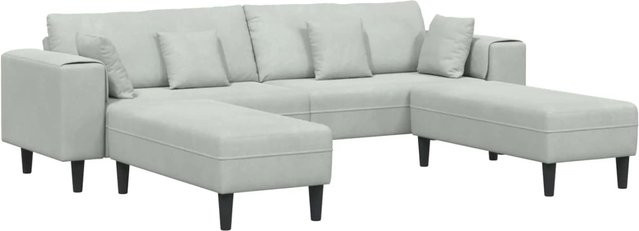 vidaXL Sofa 3-teilig aus Samt mit Kissen in Hellgrau, modernes Design für dein Wohnzimmer - Bild 1