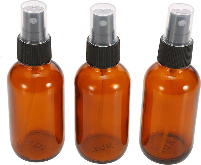 Bernsteinfarbene Glassprühflasche mit schwarzem Feinsprüher, 50 ml, 3er-Pack - Bild 1