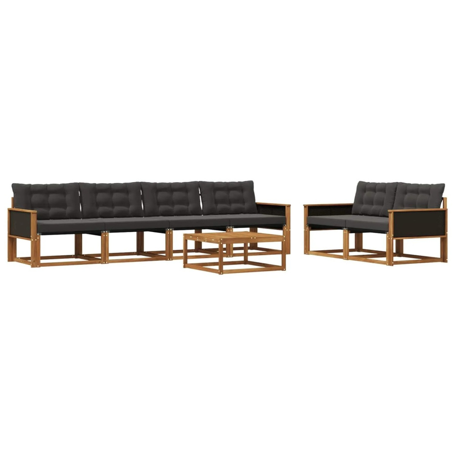 vidaXL Outdoor-Sofagarnitur aus Akazienholz mit Textilene und Kissen, 7-teiliges Set, Schwarz/Natur - Bild 2