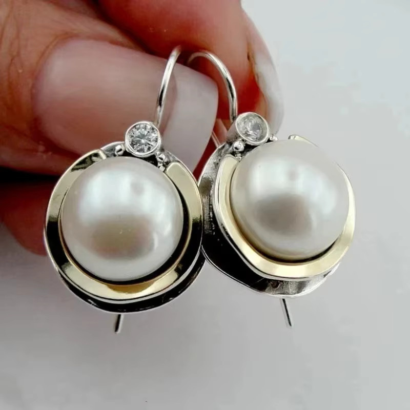 Huitan Ohrringe, Bicolor, Perle, Zirkonia, Damen, Vintage - Bild 2