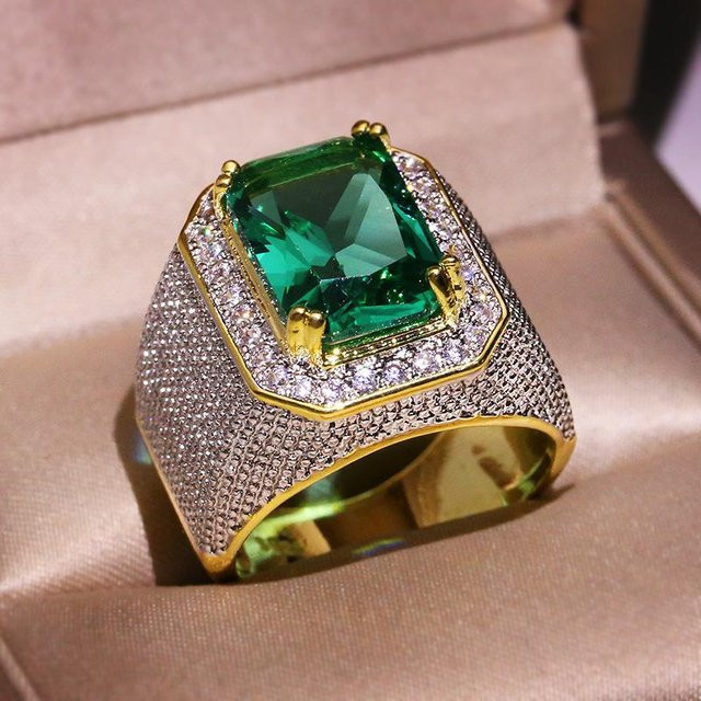 YIRAN Ring, Kupfer, Smaragd, Zirkonia, Schwarz, Unisex, Ringgröße 10 - Bild 1
