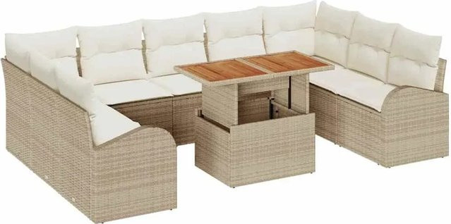 vidaXL Garten-Sofa-Set aus Poly-Rattan mit Speicherfunktion, 10-teilig, Beige - Bild 1