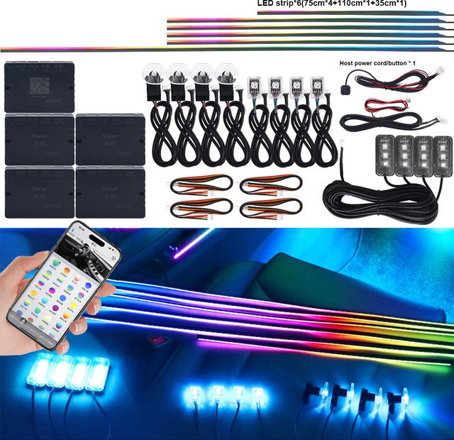LED Dual Zone Symphony Streamer Auto Umgebungslicht RGB Neon Acryl Streifen Dekoration Atmosphäre Lampe 12V in Multicolour - Bild 1