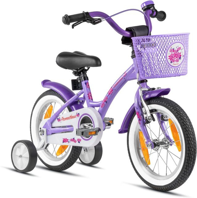 PROMETHEUS BIKES Kinderfahrrad 14 Zoll mit Stützrädern und Rücktrittbremse Violett - Bild 1