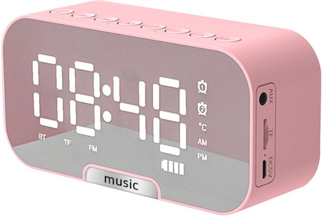 Tooarts Digitaler Wecker mit Spiegeloberfläche, Bluetooth-Lautsprecher, UKW-Radio und Temperaturanzeige in Rosa - Bild 1