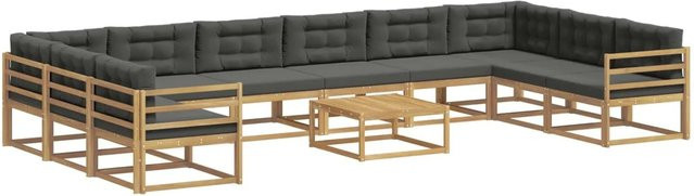 vidaXL Outdoor-Sofagarnitur in U-Form aus massivem Akazienholz mit 11 Kissen in Anthrazit und Weiß - Bild 1