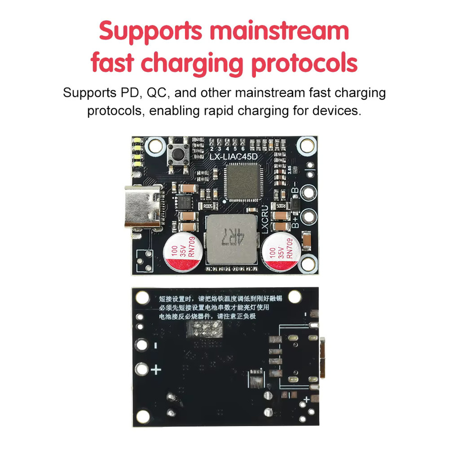 Aideepen Schnelllade-Mobilstrommodul 45W mit PD und QC Unterstützung, Typ-C USB DIY-Leiterplatte, Schwarz - Bild 3