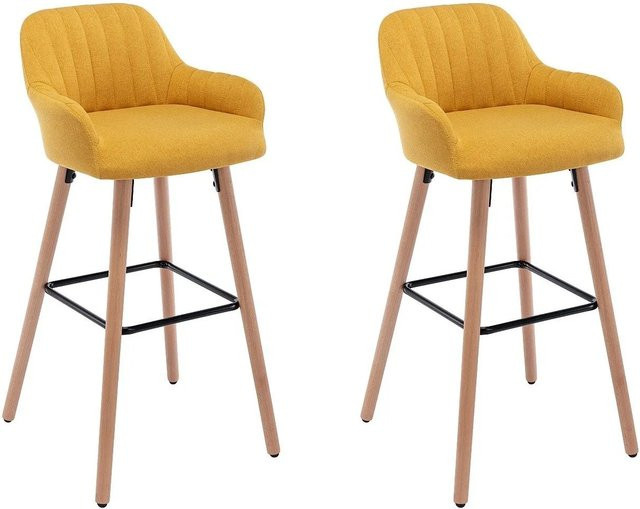 Vente-unique Barhocker Eleana in Gelb im skandinavischen Design mit Buchenholz - Bild 1