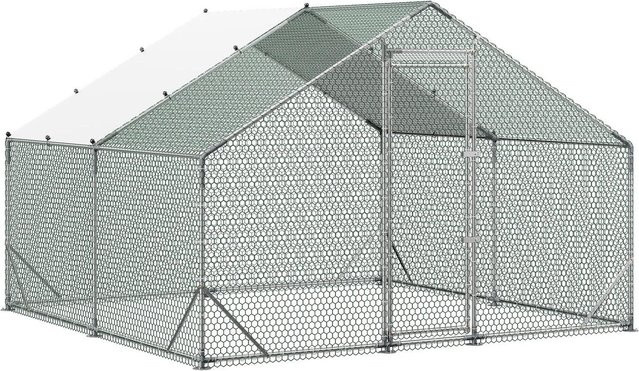 Buying Solutions MB Begehbarer Hühnerstall aus Metall mit Spitzdach und wasserdichter Abdeckung, Farbe: Silber, B/T/H: 3 x 3 x 2 m - Bild 1