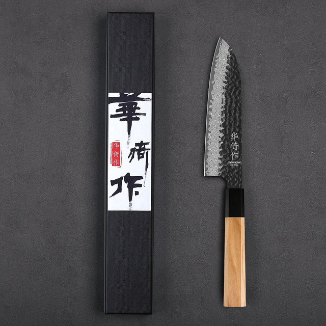 HUAYIGRAND Santoku-Messer aus 67-lagigem Damaststahl, handgefertigtes japanisches Kochmesser mit Holzgriff, Mehrfarbig, Länge: 17,8 cm - Bild 1