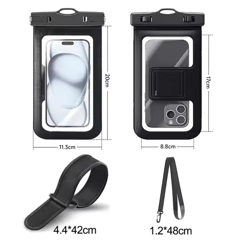 Newteneight 2-in-1 Wasserdichte Handyhülle mit Trageband und Armband als Trockentasche für iPhone in Schwarz - Bild 3