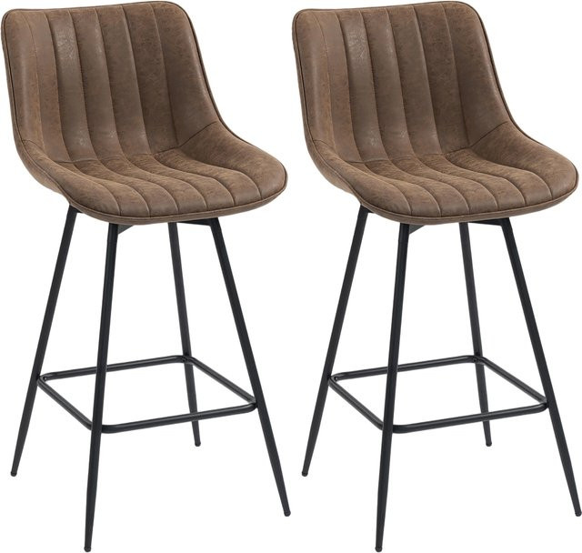 HOMCOM 2er-Set Barhocker aus PU-Leder in Braun, moderne gepolsterte Barstühle mit Rückenlehne, Fußstütze und 360 Grad Drehbarkeit, Höhe: 68 cm - Bild 1