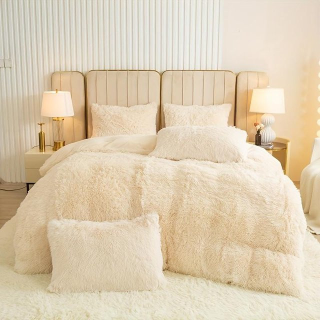 3-teiliges Plüsch-Bettwäsche-Set von Bin Chi Textiles in Beige, kuscheliger Jersey-Bettbezug mit Bezug, B/H: 160 x 220 cm - Bild 1