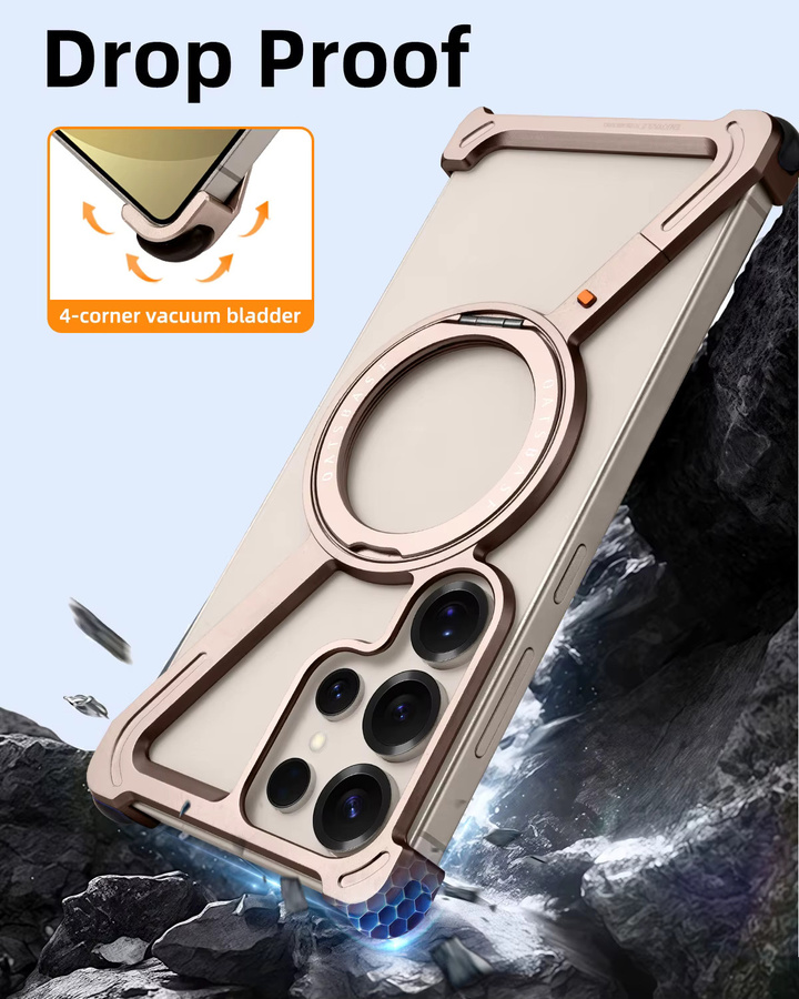 Oatsbasf Rahmenlose Metall Handyhülle mit 360 Grad rotierbarem Ständer und MagSafe für Samsung Galaxy S25 und S24 Ultra, Schwarz - Bild 2