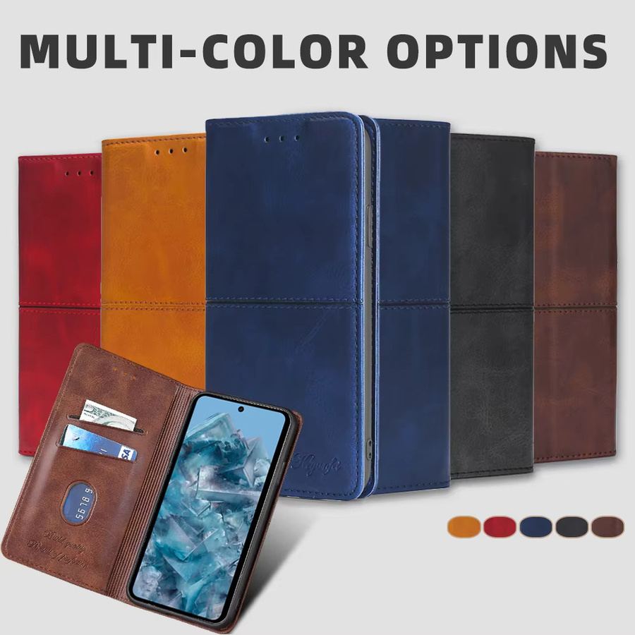 Magnetische Leder Handyhülle als Flip Cover mit Kartenfächern für Google Pixel 8 7 6 Pro 8a 7a 6a 5a 4a 5 XL in Braun oder Blau - Bild 6